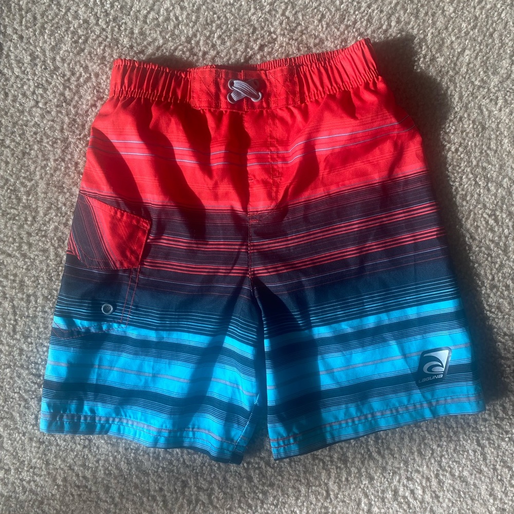 Laguna Boys Board Shorts Size 5/6 Red/Black/Blue